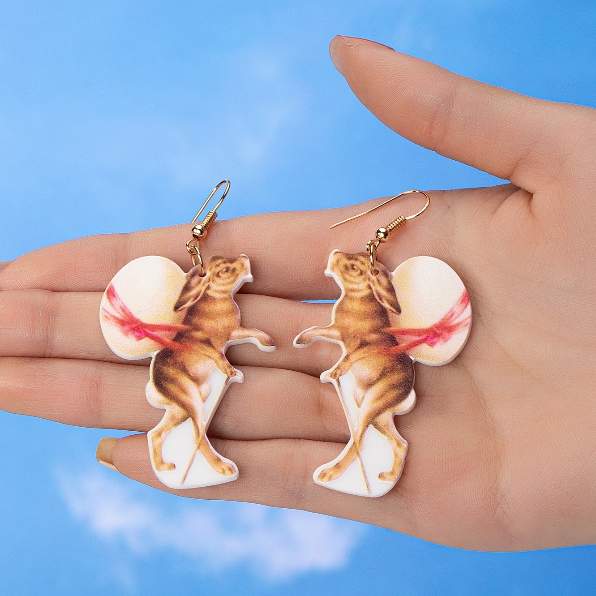 1 Pair of Rabbit Carrying Egg Earrings Single-Sided Printed Acrylic Material