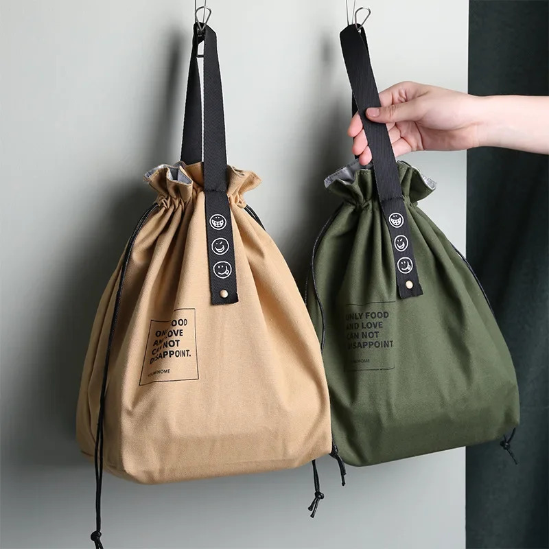 Outdoor Portable Picnic Dinner Container Canvas Lunch Bag Bento Box Handbag School Fresh Keeping Food Storage Tote Accessories 250624