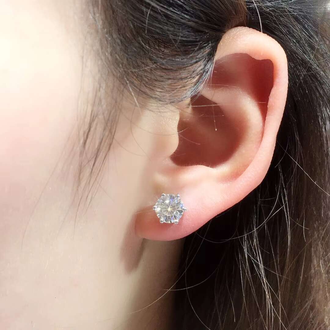 RTS Classic 6 Prongs Mossanite Earrings for Men Women 925 Sterling Silver 0.5ct-2ct VVS Moissanite Diamond Stud Earrings