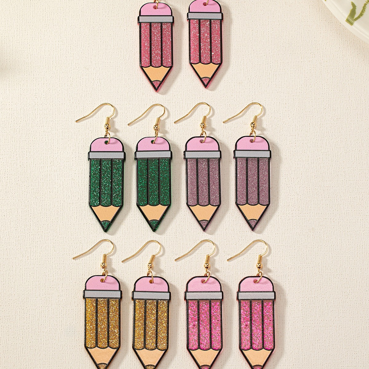 1 Set of 5 Pairs New Teacher's Day Cartoon Color-Block Fresh Style Personality Temperament Acrylic Earrings for Women