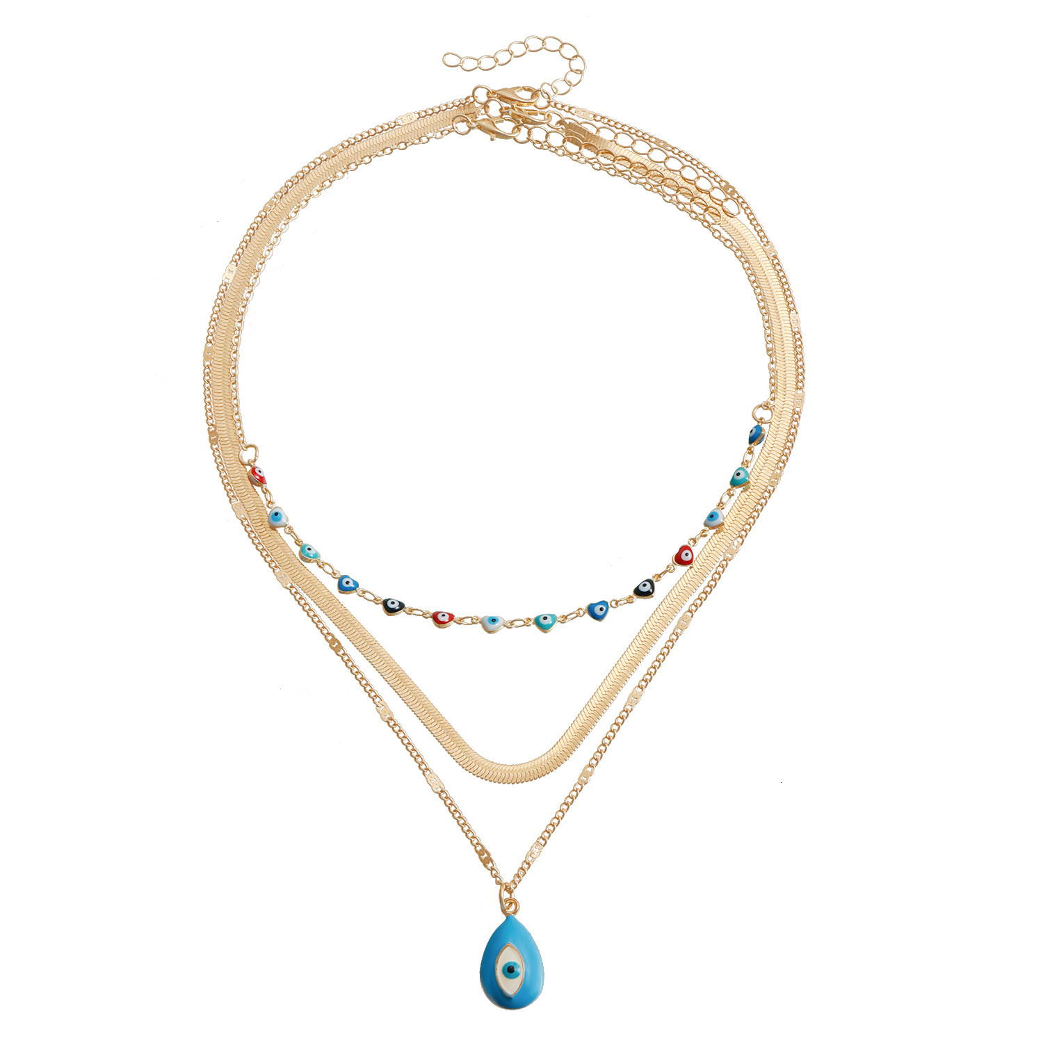 Colorful Enamel Demon Eye Collarbone Thin Snake Chain Hawaiian Style Multi-layer Necklace Jewelry for Women
