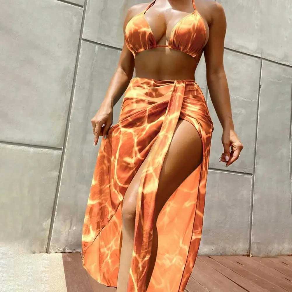 3 Pcs/Set Women Swimsuit Set Lace-up Halter Neck Bikini Set Wireless Summer Beach Swimwear Bathing Suit Wading Sports Clothes XJ250624