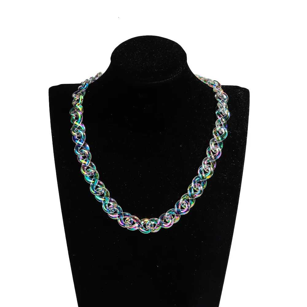 Iridescent Acrylic Infinity Chain Choker Women Men Rock Laser Clear Geometric Link Lock Pendant Necklace Party Jewelry Gift 250625
