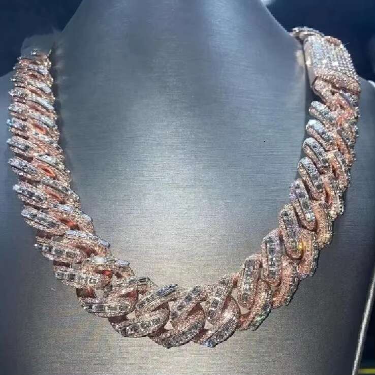 Luxury Rappers 20MM Iced Out Rose Gold Chain Emerald Cut Moissanite Cuban Link Chain Hip Hop Diamond Cuban Chain for Men