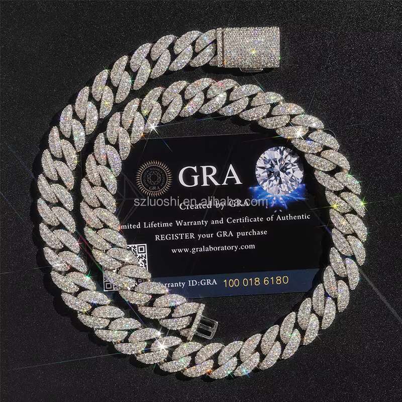 Best Selling Moissanite Diamond Necklace 12mm Hip Hop Jewelry 925 Sterling Silver Bracelet Men Women Iced Out Cuban Link Chain