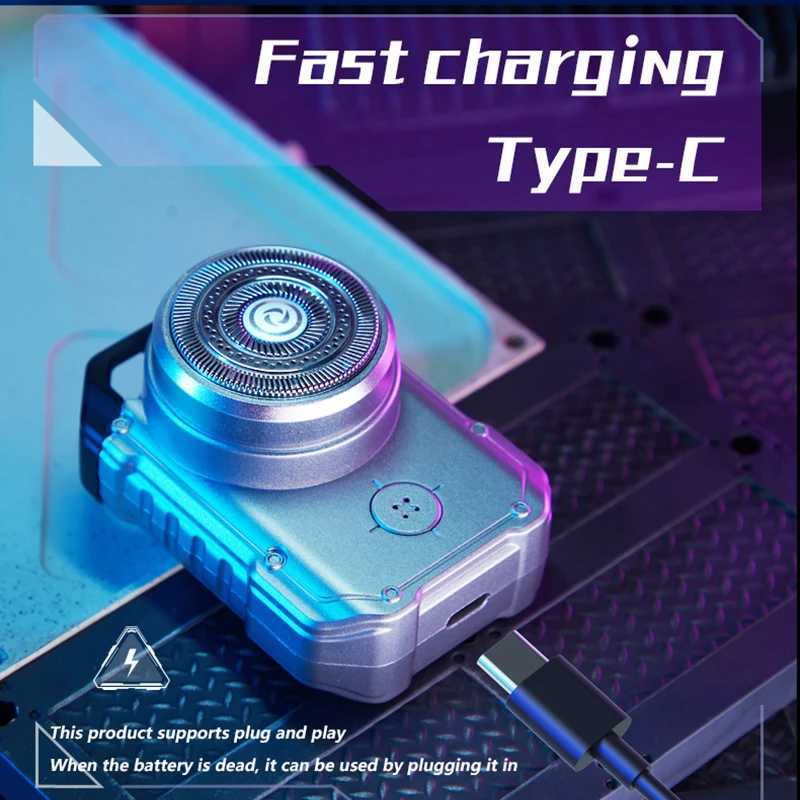 Electric MINI Travel Shaver Razor For Men Rechargeable IPX7 Waterproof Punk Mecha Design Pocket Face Beard Knife With Key Ring W250625