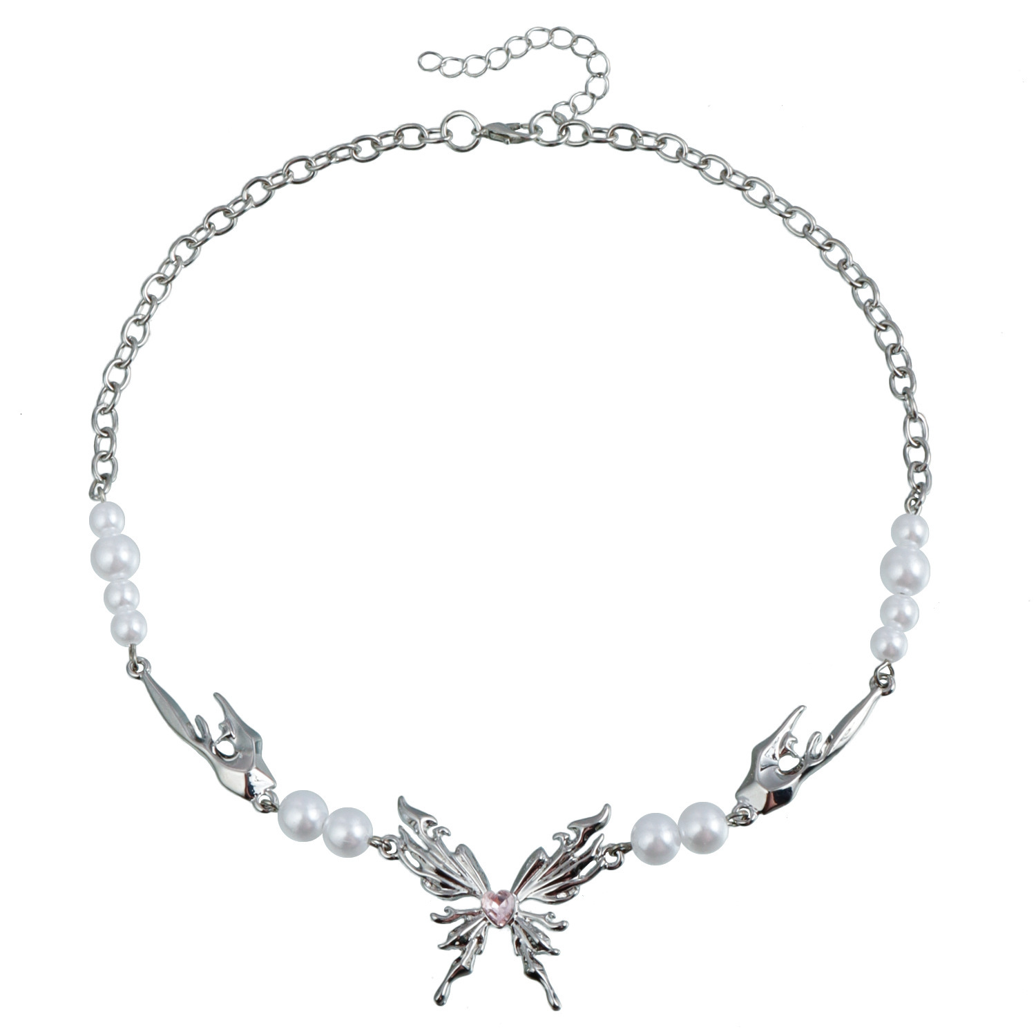 Jewelry Butterfly Wings Heart-shaped Pink Zircon Inlaid Pearl Necklace for Women Fashion Collarbone Chain Jewelry for Women
