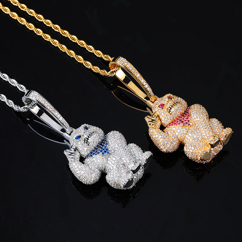 New In 14k Gold Hip Hop Iced Out Full Diamond Gorilla Pendant Necklace For Men And Women Fine Quality Bling Cubic Zirconia Punk Rock Rapper Jewelry Ac