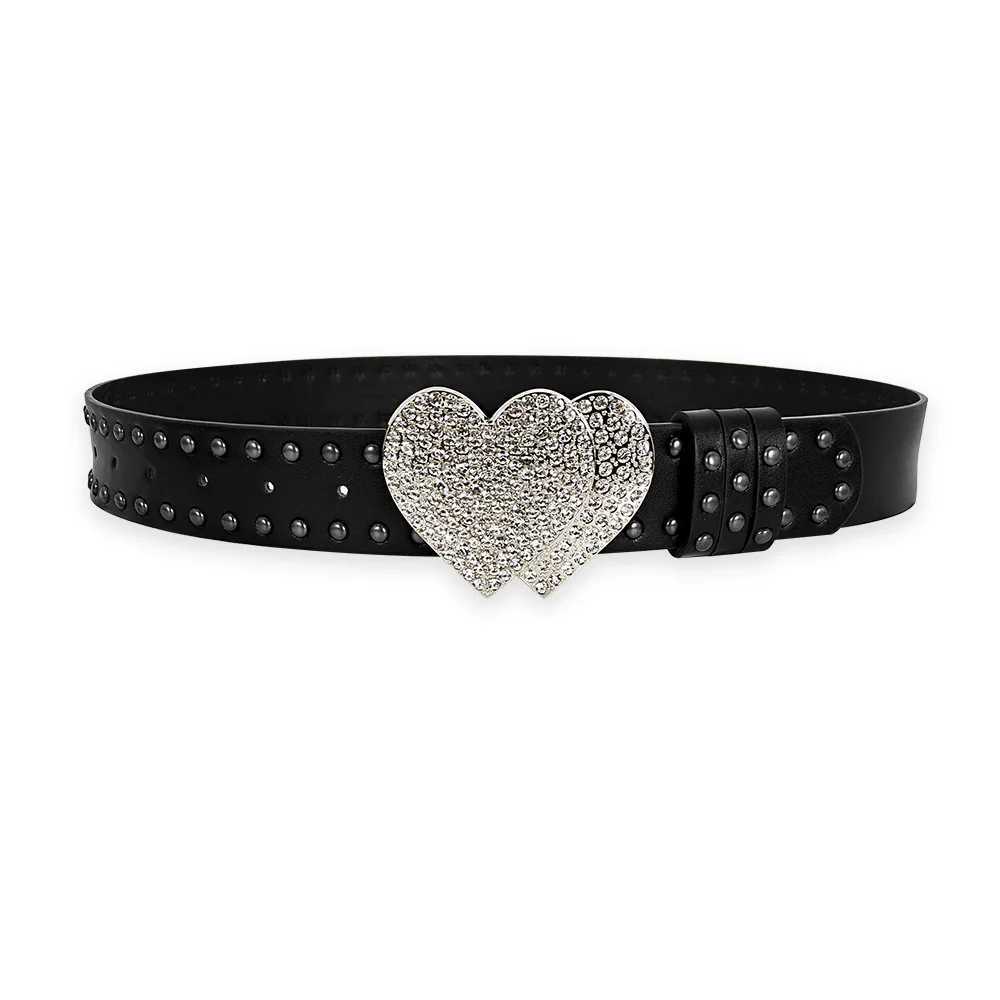 Unisex Jeans Belt Sword Red Heart Gothic Y2K Fashion Belts For Women Designer Luxury Black Rivet Punk Accessory Mens Belt Male W250625