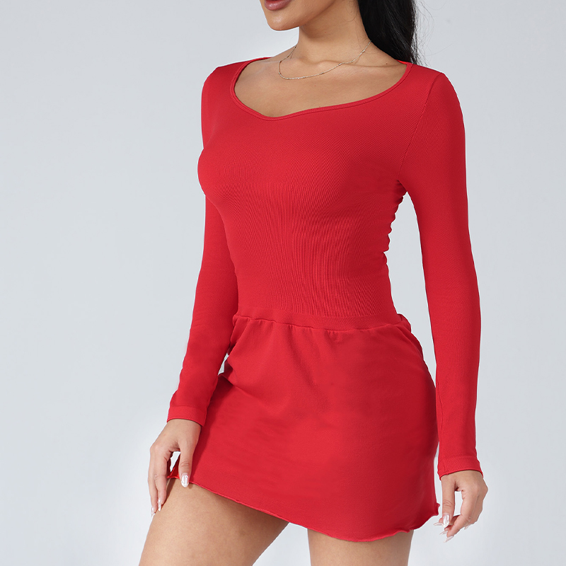 Casual Fitness Yoga Dress - Skin-Friendly & Comfortable Solid Color High-Elastic Fabric