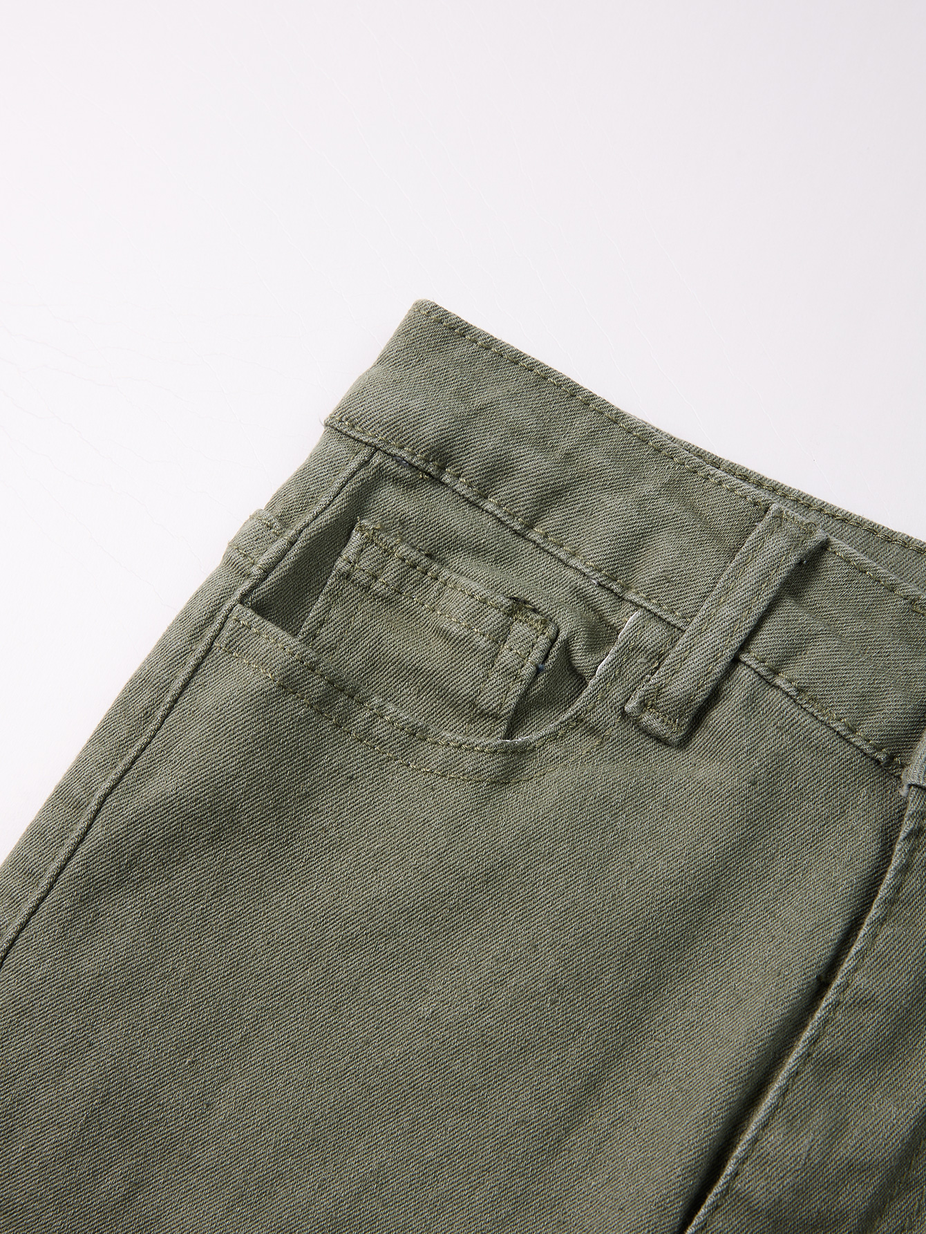 Girls' Military Green Workwear Denim Pants - Fashionable Long Jeans for Kids