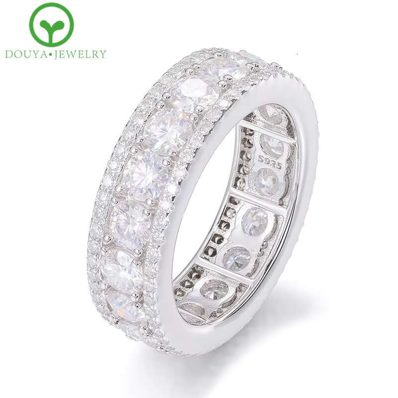 Hip Hop Style 925 Sterling Silver Exquisite Round Moissanite Ring Cool Rings for Men and Women
