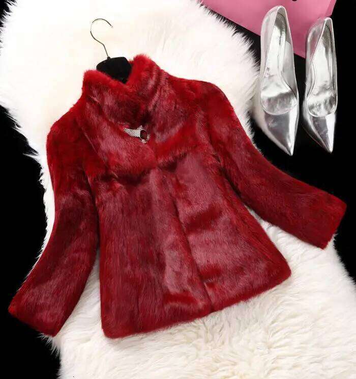 Winter Shinny Decorate Full Pelt Real Rabbit Fur Coat Natural Drop Shipping Jacket Factory Customize Color Big Size Wsr194