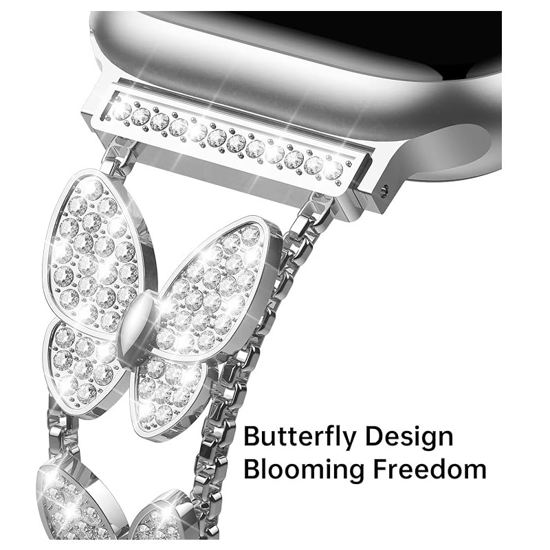 Luxury High End Metal Butterfly Diamond Inlaid Straps for All Series of Apple iWatch 10-1