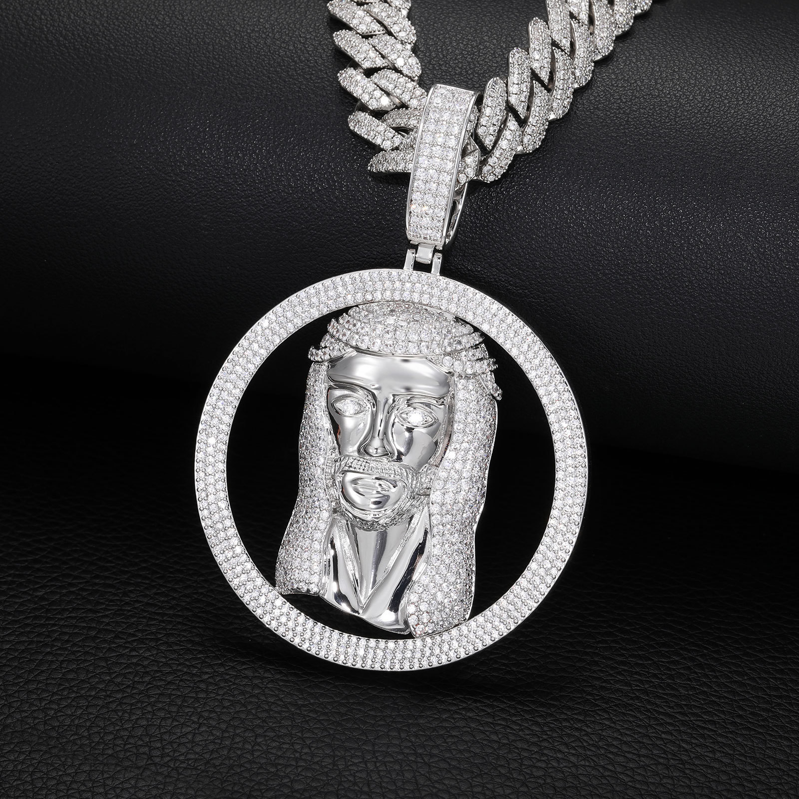 Hip Hop Full 5A Zircons circle Jesus Face Pendant Necklace Men Religious Jewelry