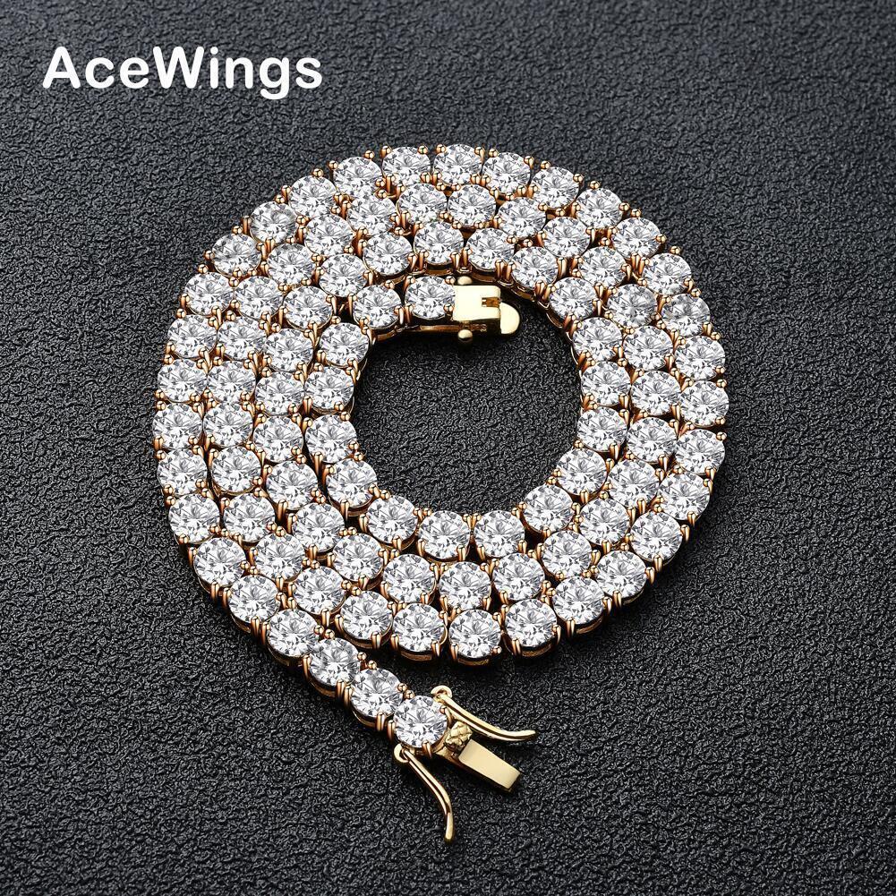 BC019 3mm 4mm 5mm Brass Zircon Tennis Chain 1 Row Necklace Hip Hop Bling Jewelry Gold Silver CZ Tennis Chain Necklace Iced Out