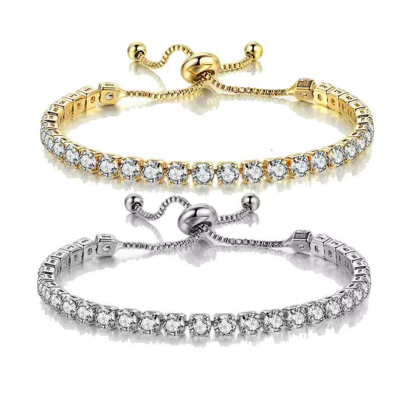Adjustable 925 Silver Inlaid Moissanite Tennis Bracelet 3-4-5-6.5mm Trendy Gold Plated Bangle