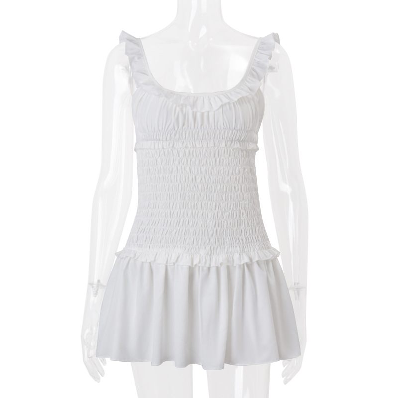 DJ300 Spring new fashion sexy temperament wood ear edge pleated suspenders pleated skirt short skirt for women