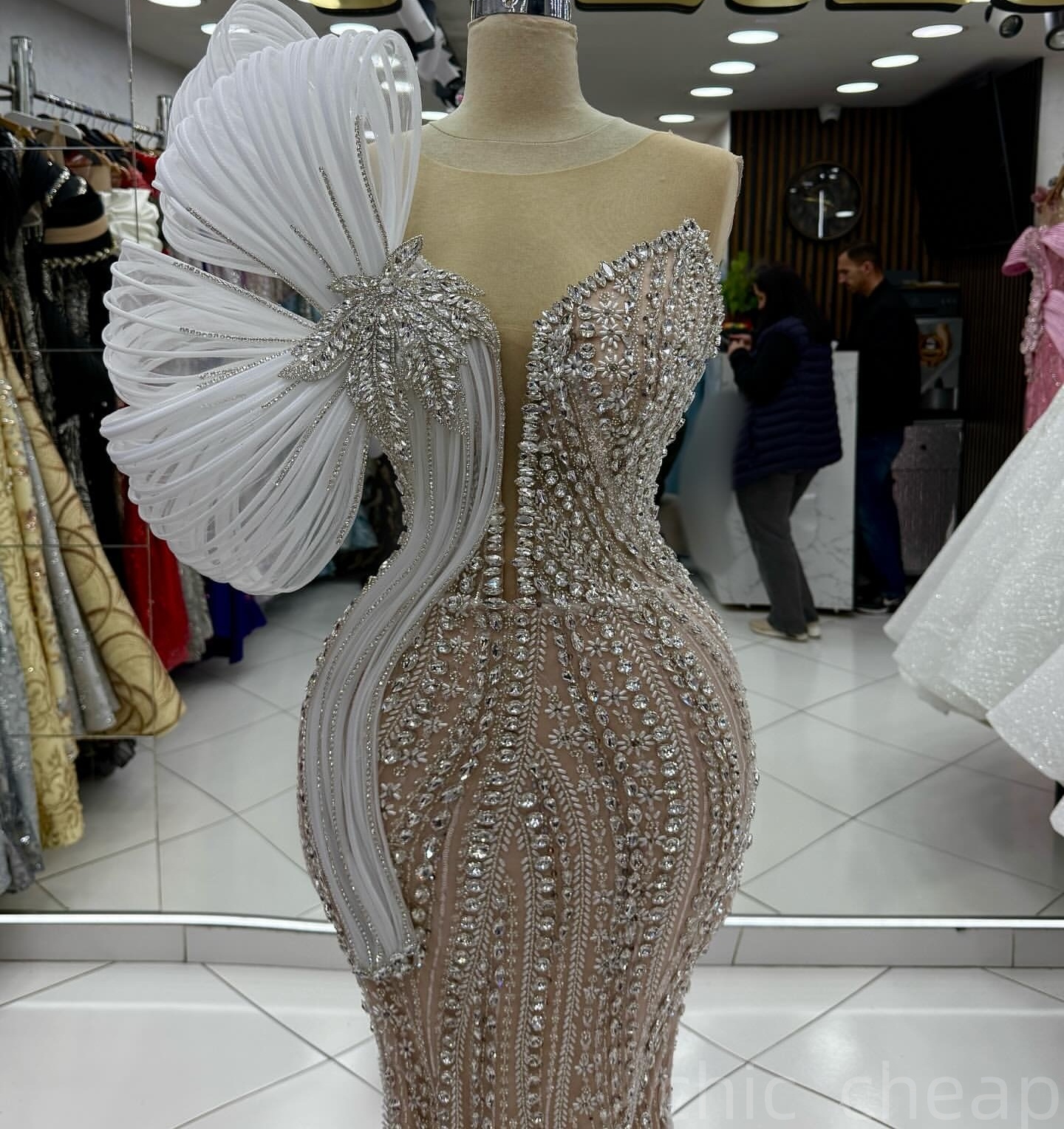 Champagne Mermaid Prom Dresses 2025 Illusion Crystals Sheer Neck Evening Formal Party Second Birthday Engagement Gowns Plus Size Dress For Special Occ