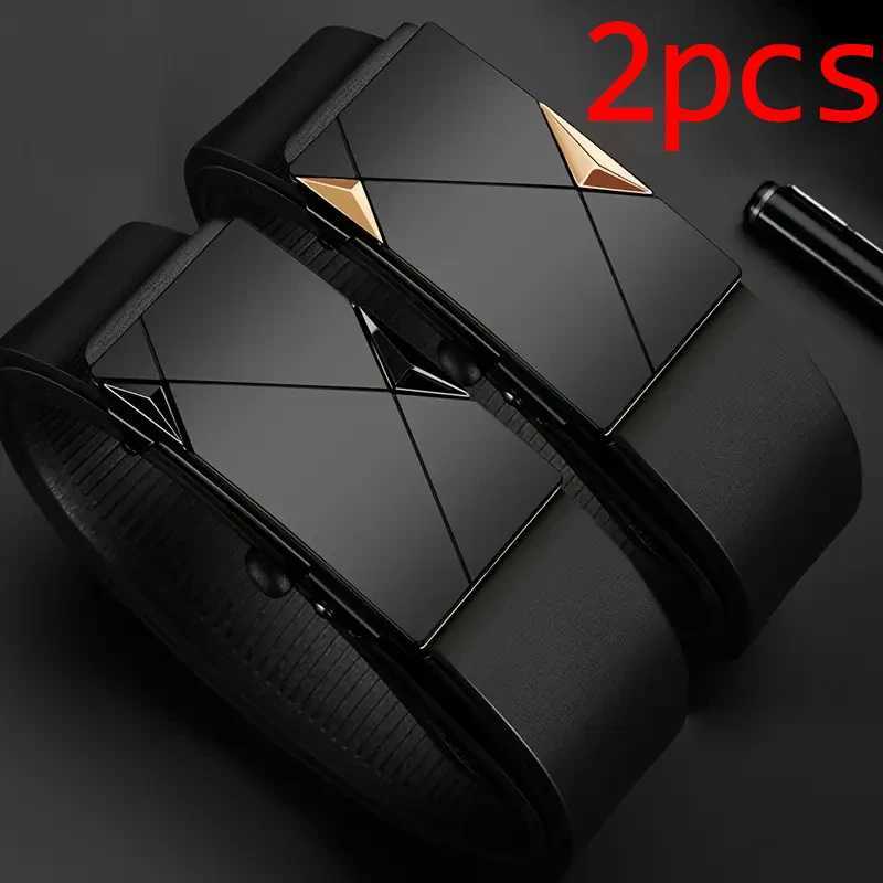 2pcs Fashion Business Leisure Mens Belt Genuine Luxury Brand Automatic Buckle Ratchet Belt Pair With Pants Jeans For Ideal Gift W250625