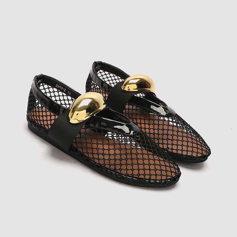 Baita Casual for Women 2024 New Genuine Leather Mesh One-Strap Comfortable Flat Ballet Shoes