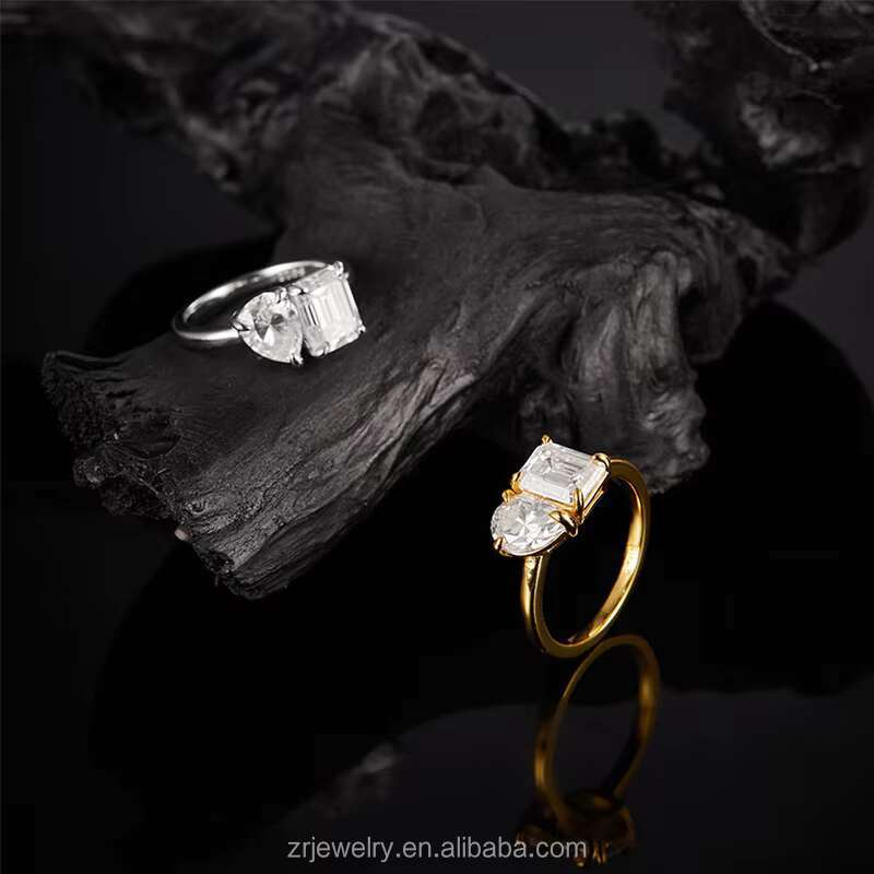 3CT Sterling Silver Moissanite Emerald Cut Pear Cut Diamond Ring Emerald Pear Cut Luxury Wedding Band