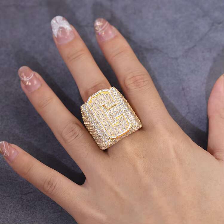 Fine Jewelry VVS Moissanite Cuban Ring 925 Sterling Silver Gold Plated Baguette and Round Moissanite Hip Hop Cuban Ring for Man