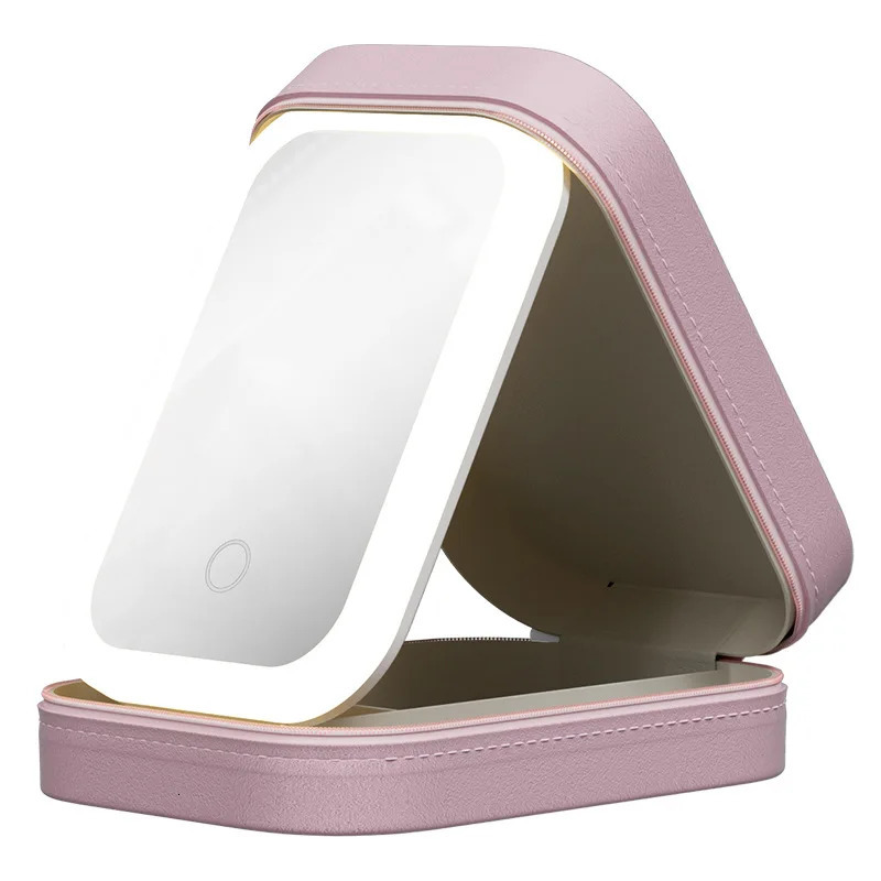 Hand mirror Portable Dual-Use Jewelry Box LED Vanity Mirror Folding Travel Cosmetic Organizer Premium Travel Companion 250625