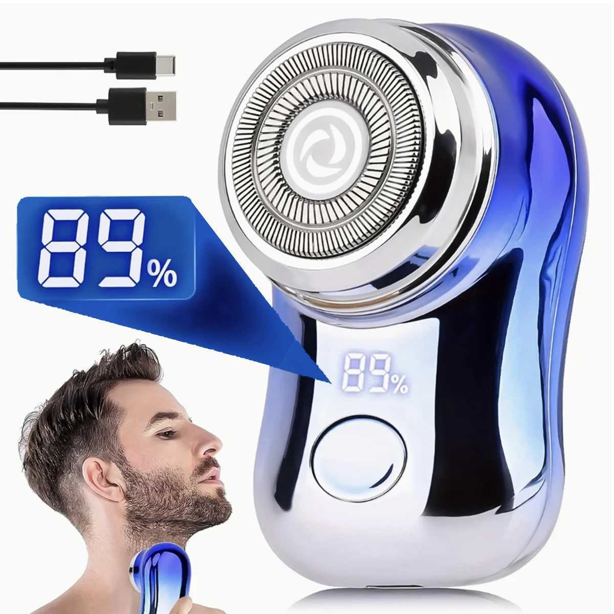 Man Electric Beard Shaver Portable Upgraded Electric Razor USB Charging LED Power Display One-Click Use Suitable for Home Travel W250625