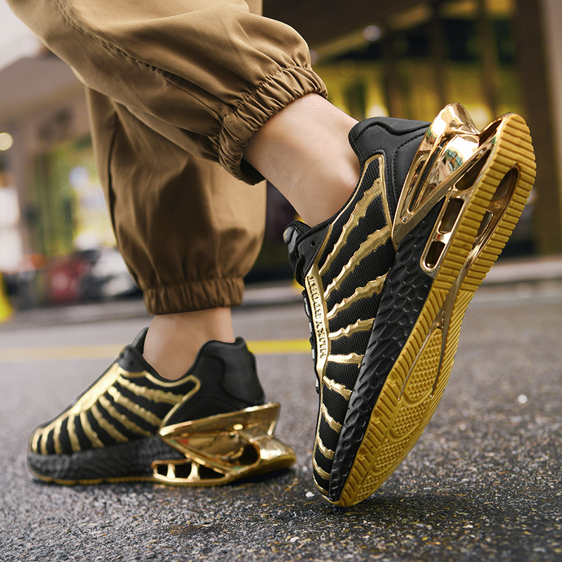 2407-Men's Plated Black Gold Blade Trend Running Shoes Anti-slip Sports Tennis Walking Blade Sneakers Hip Hop