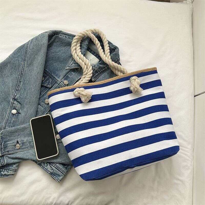 2025 Summer Canvas Tote Striped Mori Girl Style Shopping Eco-friendly Beach Bag
