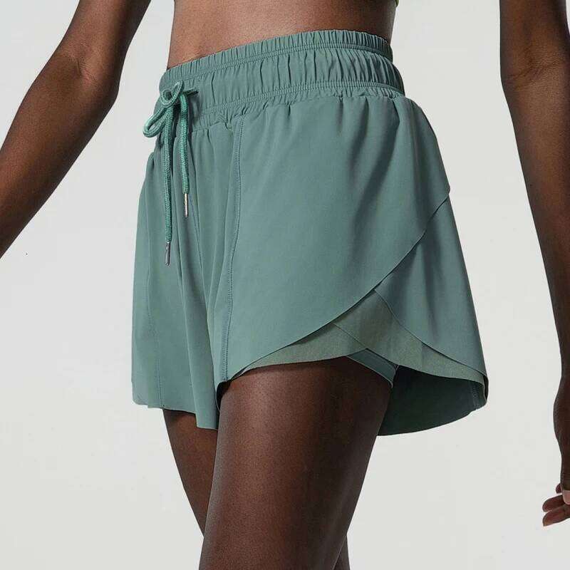 Women Outdoor Running Solid Color Drawstring Loose 2 In 1 Workout Gym Shorts Female Breathable Quick Dry Sportswear