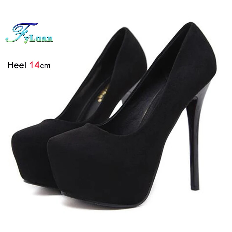High Heels 12cm 14cm Women Pumps Fashion Flock Round Toe Platform Wedding Single Shoes Casual Thin Heels Ladies Super High Heels 250624