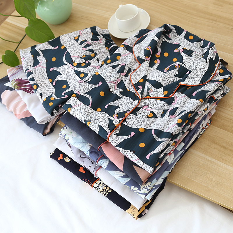 Spot Direct Sales Spring and Autumn Women's Korean Pajamas Cotton Silk Cotton Summer Thin Cool Home Clothes Artificial Cotton Long Sleeve Pants S