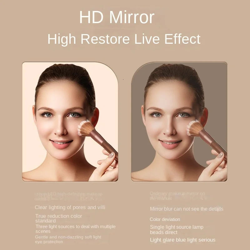 Rechargeable LED Makeup Mirror with Touch Control 3 Color Lights Portable Foldable Magnifying Vanity Mirror Travel Home Office 250625