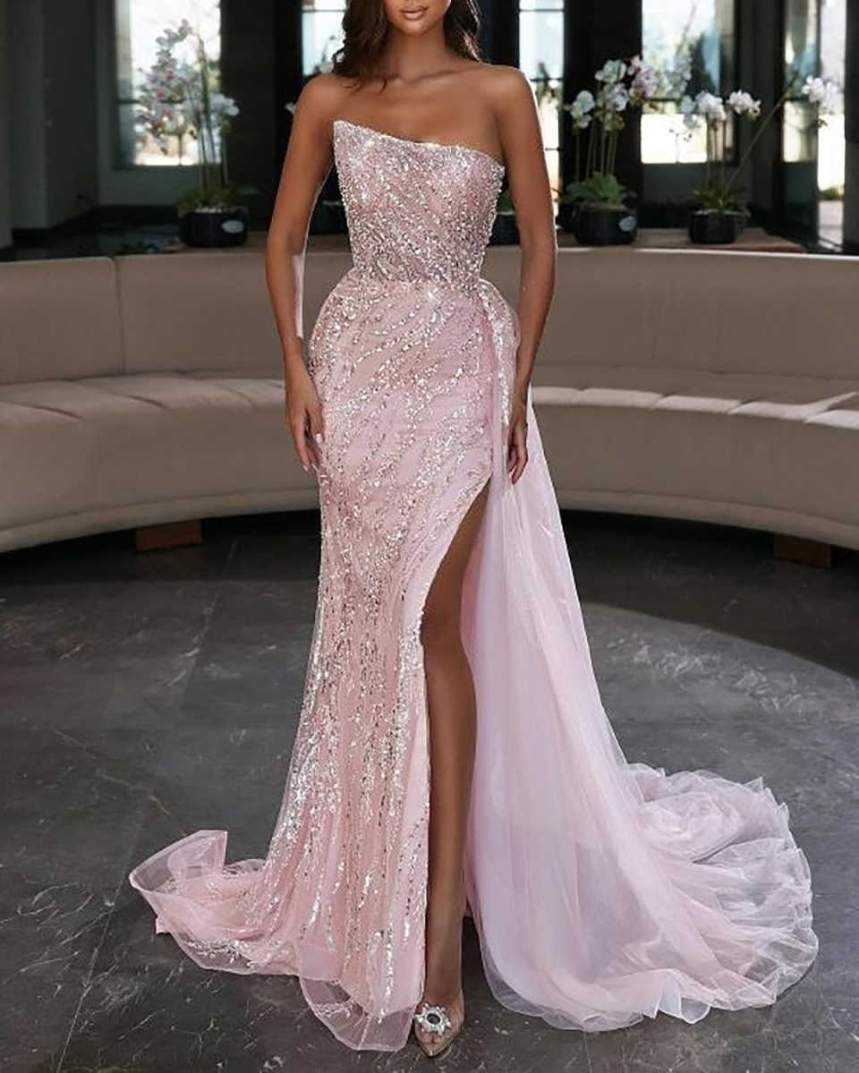 Pink Gorgeous Evening Dress Sexy Sequins Lace Cocktail Gown Women Prom Party Shimmering Customized Prom Wear vestido de novia