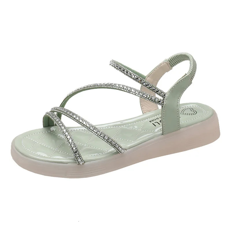 Flat-heeled Sandal Woman Rhinestone Comfortable Sandals for Women Summer Without Heel Elegant Roman Fashion 250624