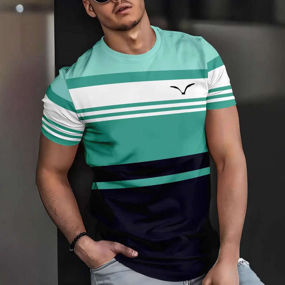 Hot Sale T-Shirt 3D Digital Print Striped Men's Casual Comfortable Loose Short Sleeve B5
