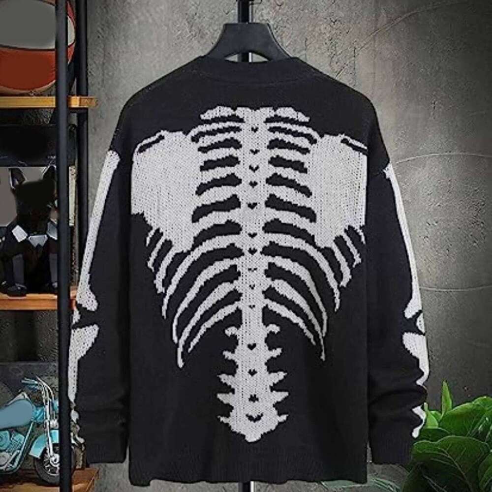 Haruku Women Cardigan Halloween Skeleton Pattern Knitted Cardigans Autumn Winter Single-Breasted Sweater Outerwears