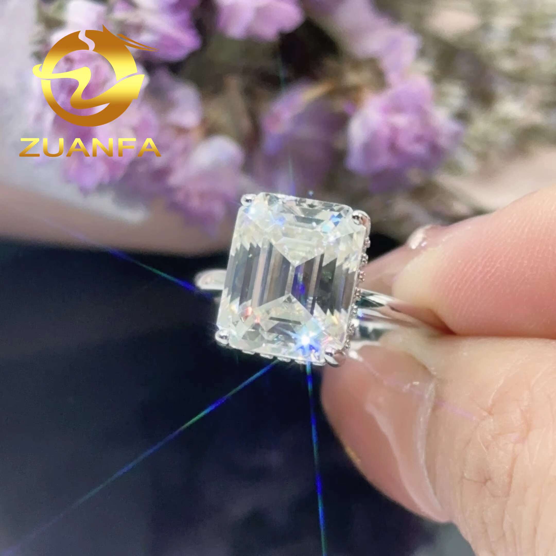 GRA Certified Emerald Cut 9*11mm 5ct D VVS Moissanite Wedding Ring 925 Sterling Silver Simple Solitaire Ring