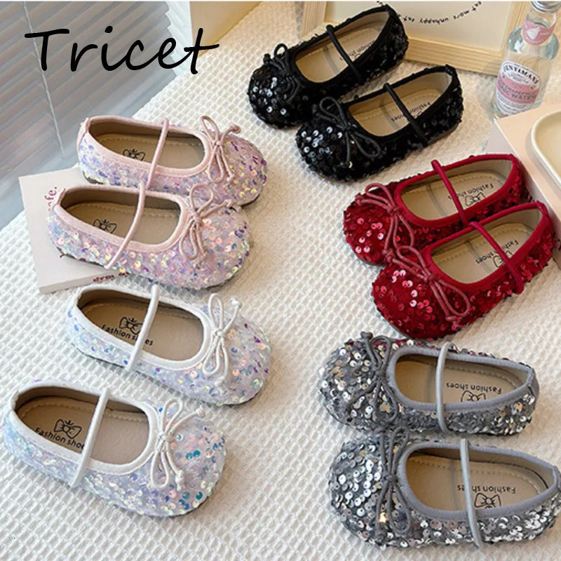 Fashion Solid Girls Flats Shoes Bling Bow Elastic Band Toddler Kids Ballet Flats Anti Slip Soft Shallow Children Princess Shoes 250624