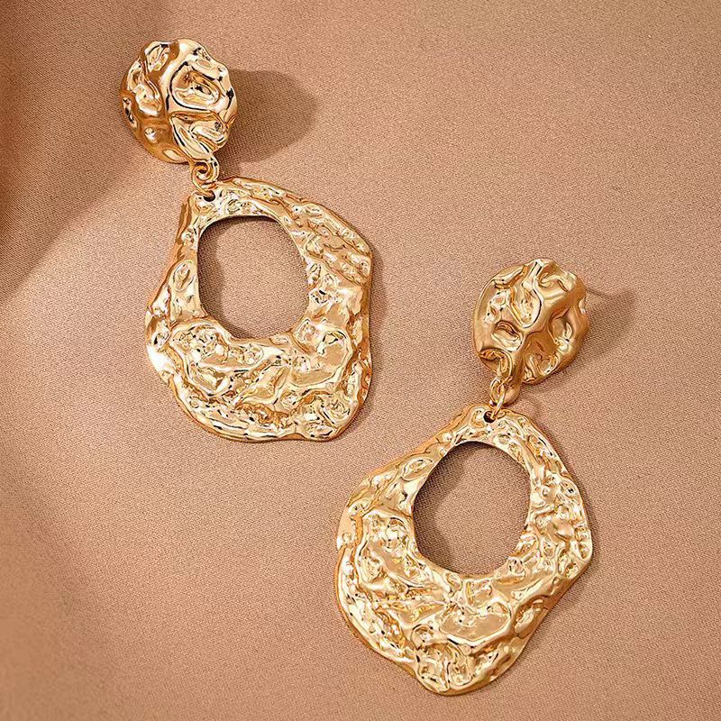 Explosion pleated metal earrings simple irregular personality exaggerated metal texture large earrings