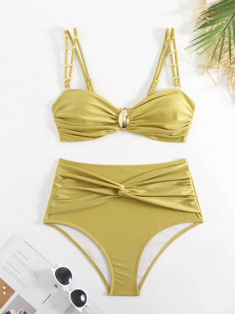 Solid Color Womens Bikinis Trend 2025 Sexy High Waisted Split Swimsuit Elegant Backless Beach Outfit with Cover Up Nylon Skirt XJ250624