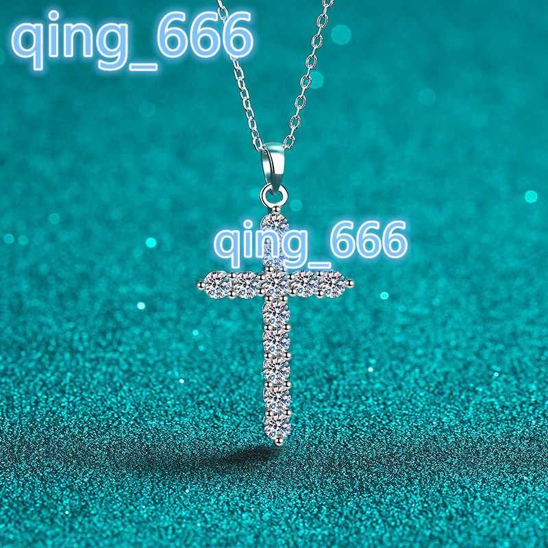 Hot Sales S925 Sterling Silver Moissanite Cross Pendant Necklace VVS D-Color with Rhodium Plating Birthstone Claw Setting Inlay