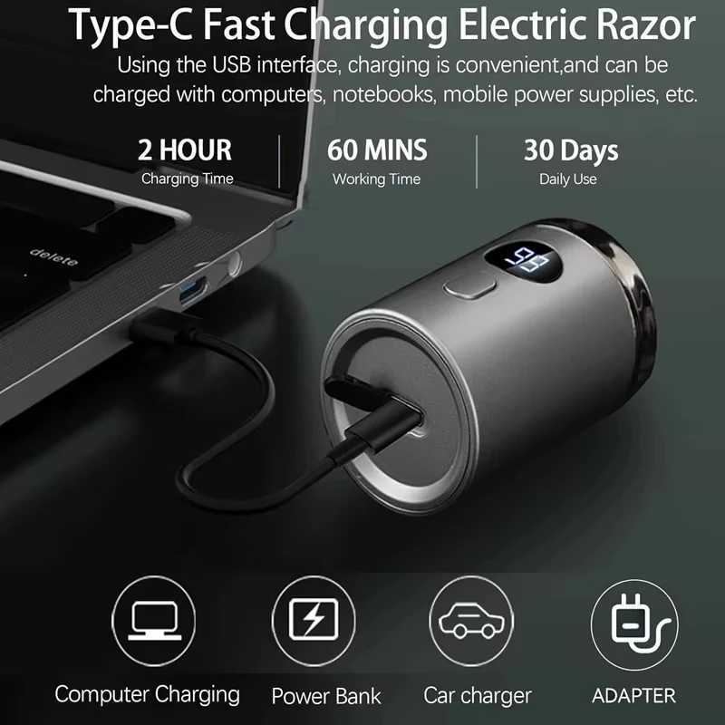 Portable Electric Travel Shaver Portable Razor for Men Wet and Dry USB Rechargeable Shaver Type-C Charging Shaving Machine for Men W250625