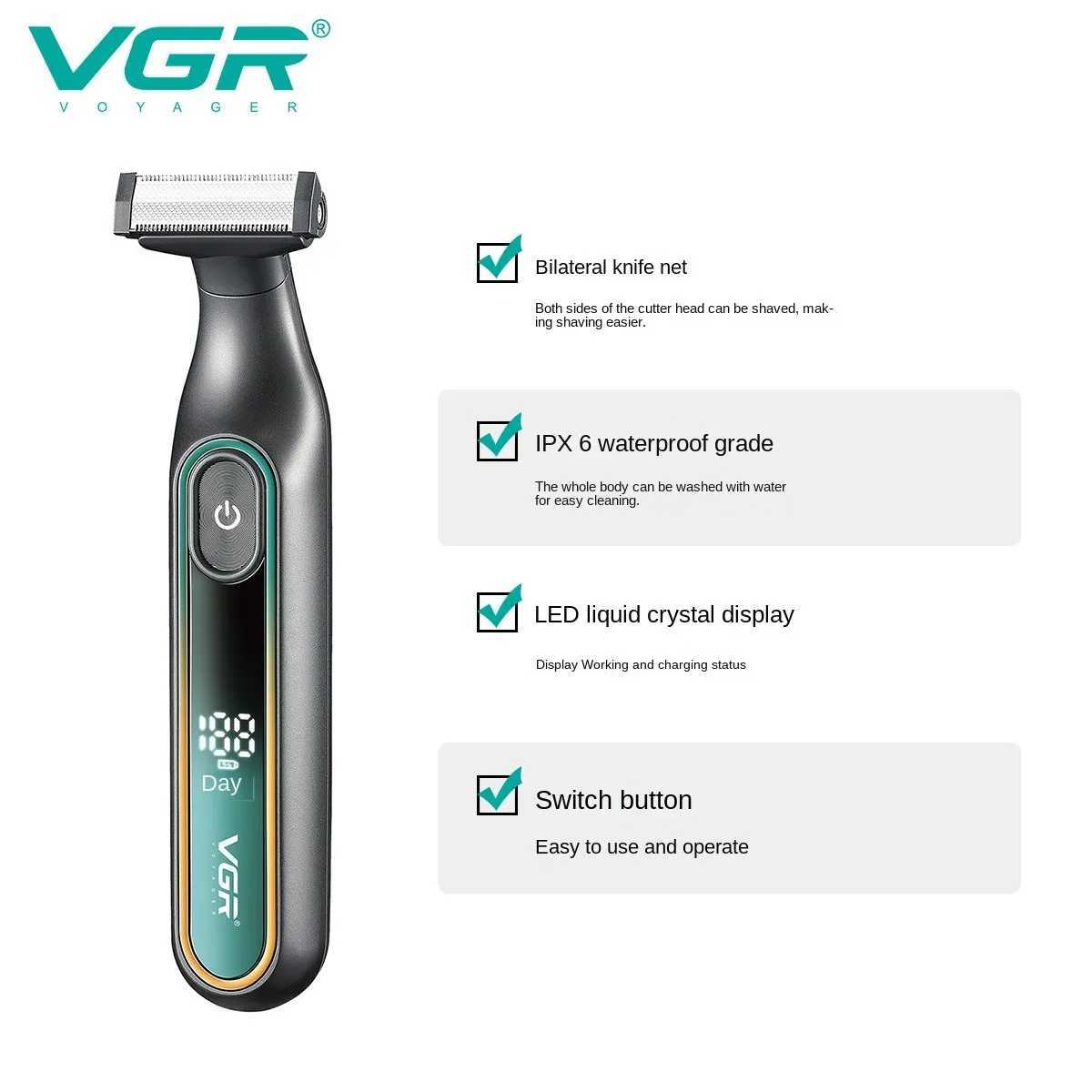 VGR Shaver Professional Shaving Machine Waterproof Beard Shaver Electric Razor LED Hair Trimmer Portable Shaver for Men V-360 W250625