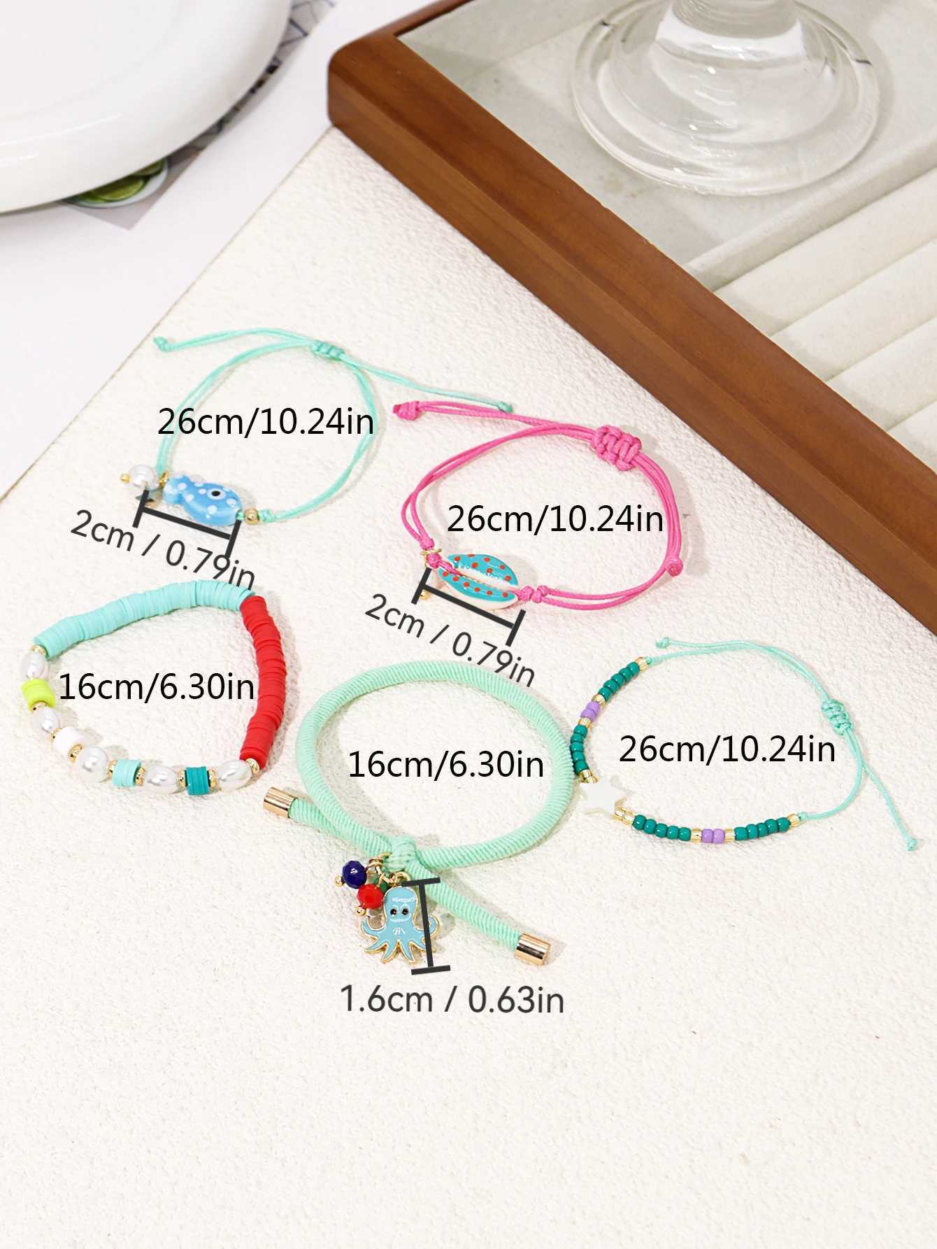 Cute Cartoon Fish Octopus Shell Pendant Hand Woven Beads Wens Bracelet Set Party Jewelry X250625