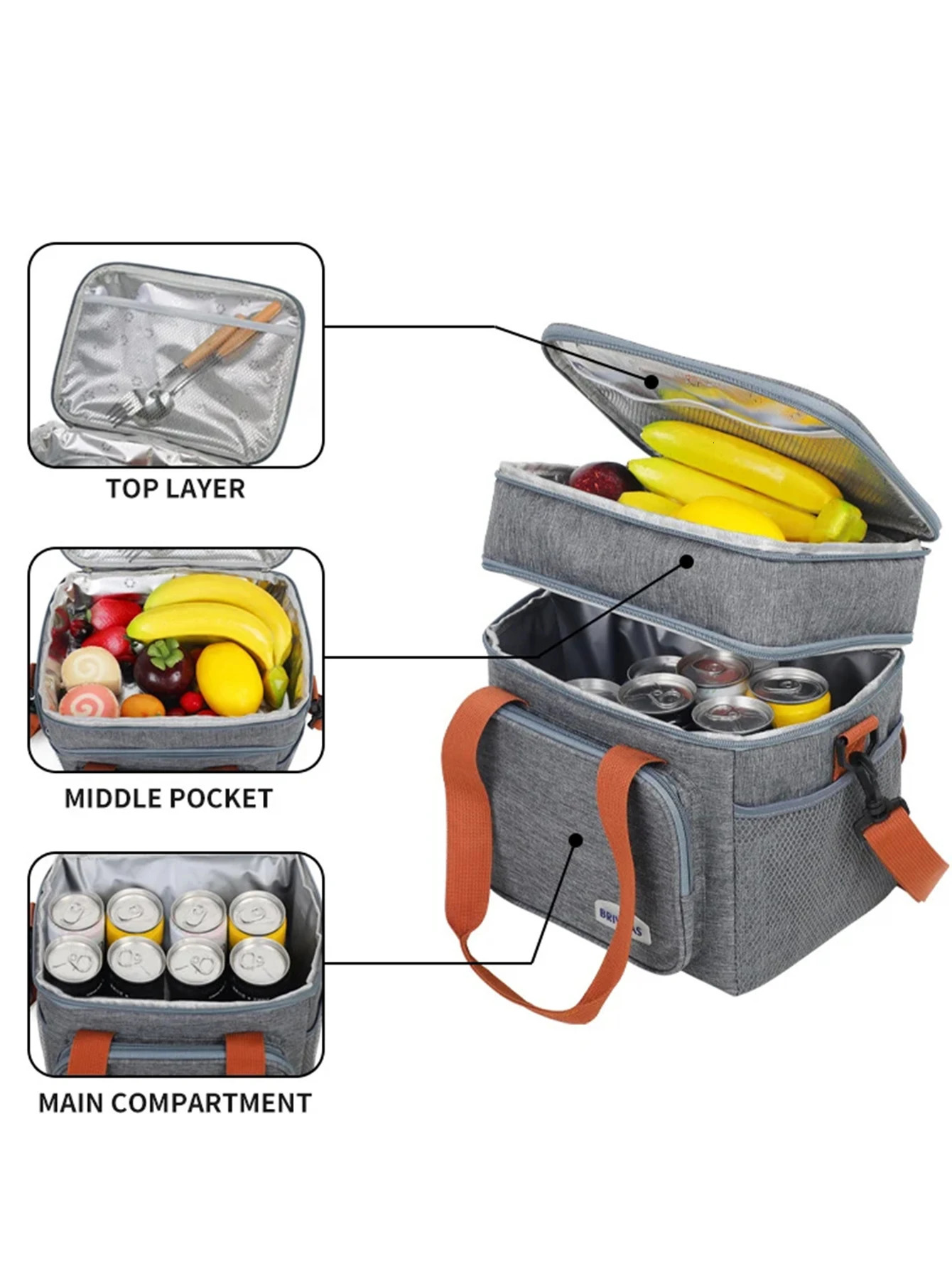 Portable Double Layer Lunch Bags Food Box Durable Camping Oxford Backpacks Icebox Large Capacity Picnic BBQ Outdoor BBQ 250624
