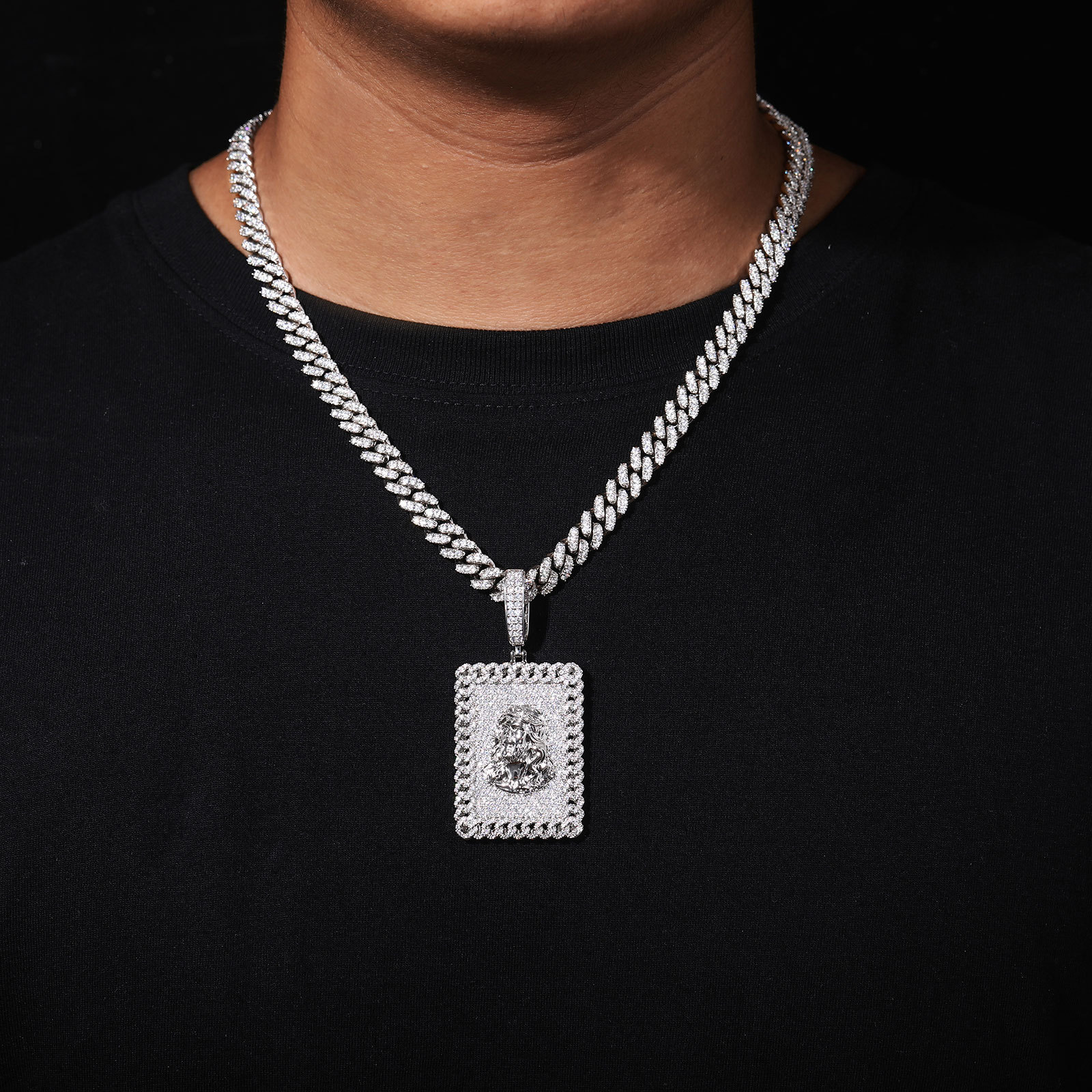 Hip Hop Square Jesus Face Pendant Necklace 5A Zircon Women Men Religious Jewelry