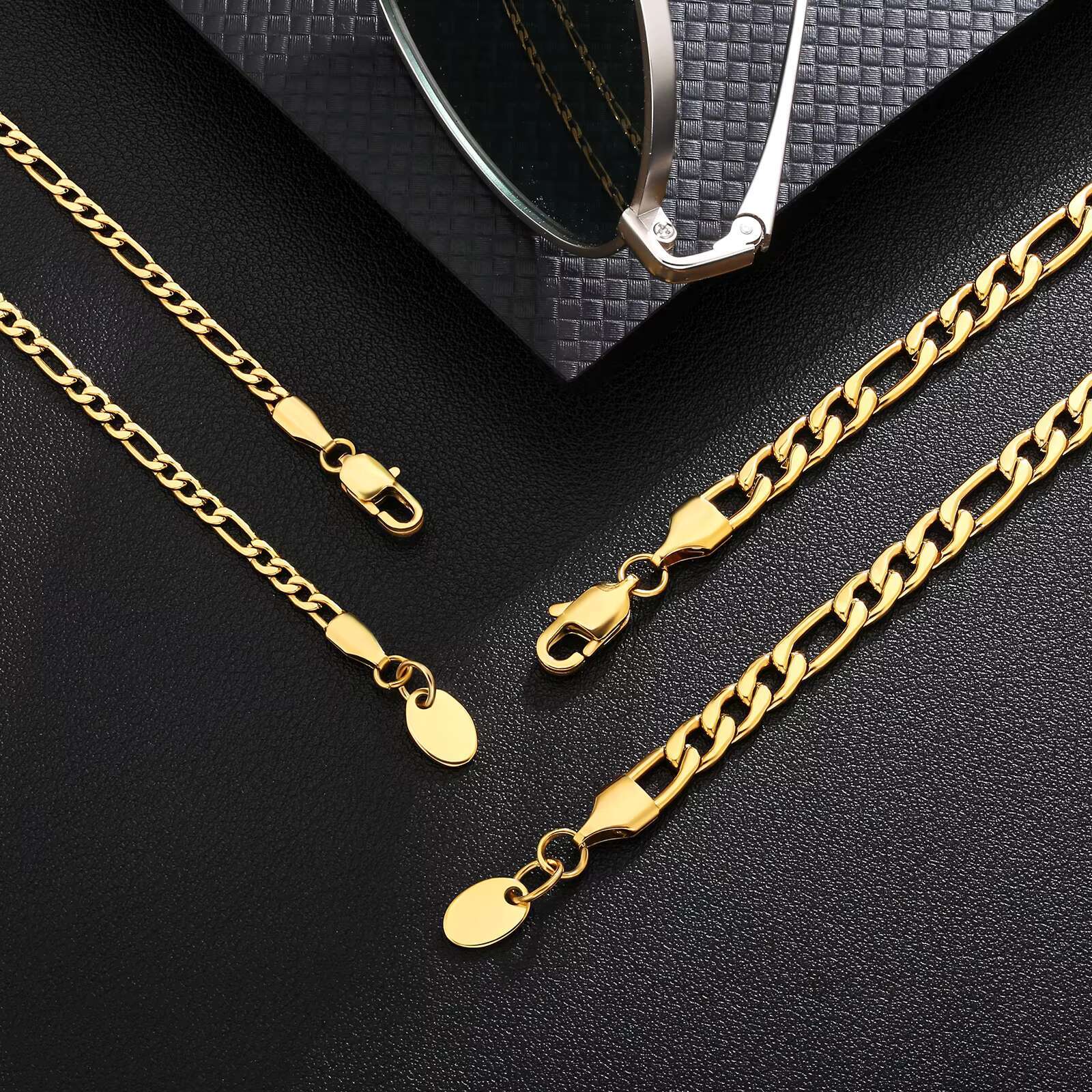 KRKC Wholesale Fashion Jewelry 3mm 5mm 18K Gold Plated Link Stainless Steel Figaro Rope Cuban Chain Necklace Mens Chains
